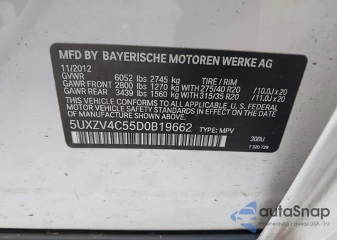 2013 BMW X5 xDrive35I/xDrive35I Premium/xDrive35I Sport Activity из США, поврежденный, VIN 5UXZV4C55D0B19662